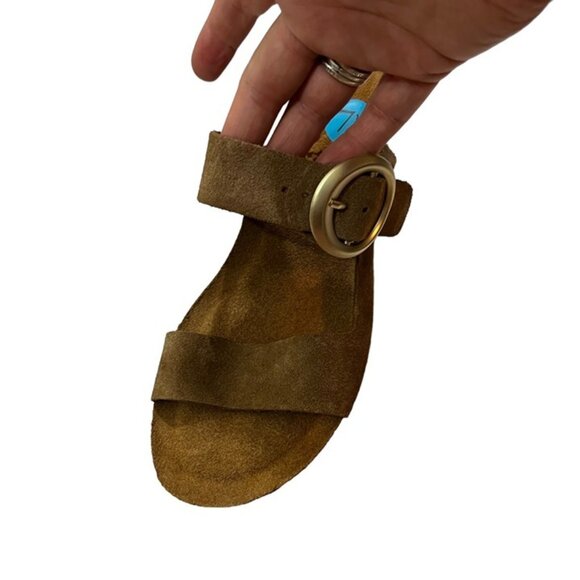 Yokono wedge sandals women's 7.5 brown suede 2 strap round buckle NWT - Picture 5 of 10